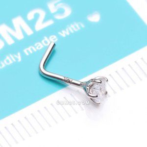 14 Karat White Gold Prong Set Star Gem Top L-Shaped Nose Ring